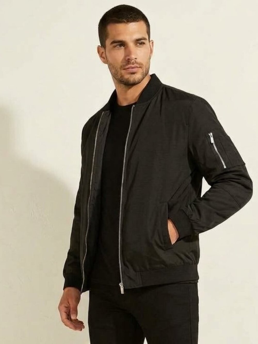 Zara Man zip up black windbreaker jacket, size L